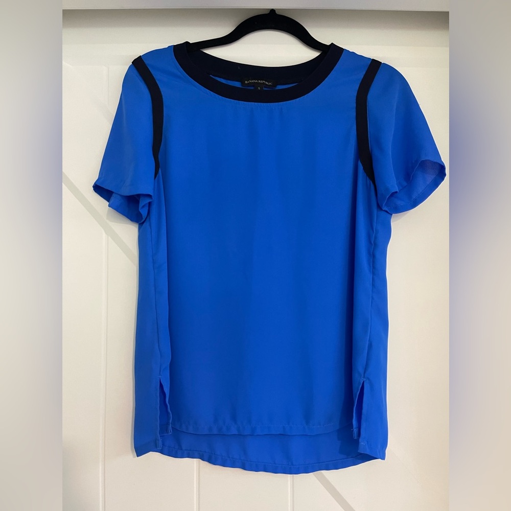 Banana Republic Blouse.  Blue with contrast piping.  Size S
